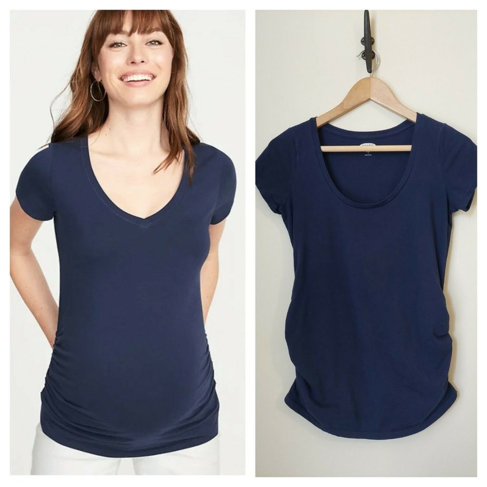 Old Navy Maternity Fitted Tee- Navy Blue Short Sleeve V-Neck Top